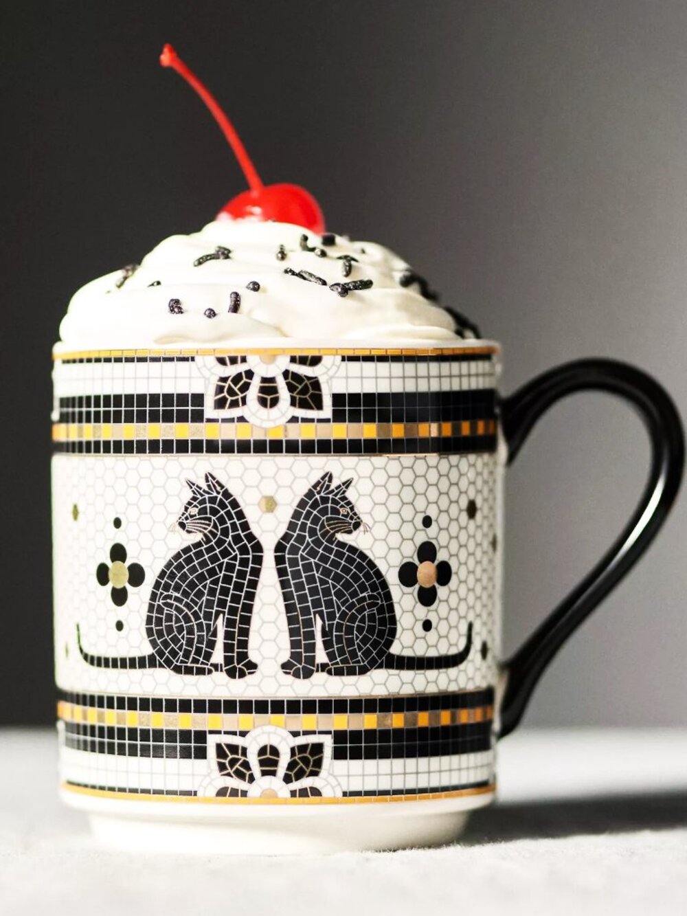 Anthropologie Halloween Mug 24k gold-decaled glazed stoneware Black Cat 13oz NEW